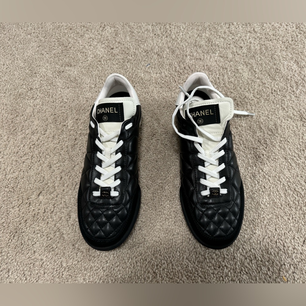 Chanel 23 Spring-Summer Quilted Lambskin Sneakers, Black, Size 37